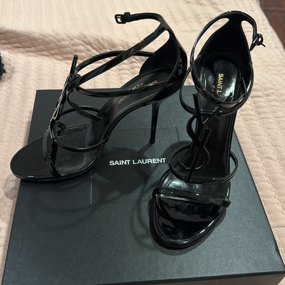 Saint Laurent Black Patent Leather Stiletto Heels - Picture 2 of 7